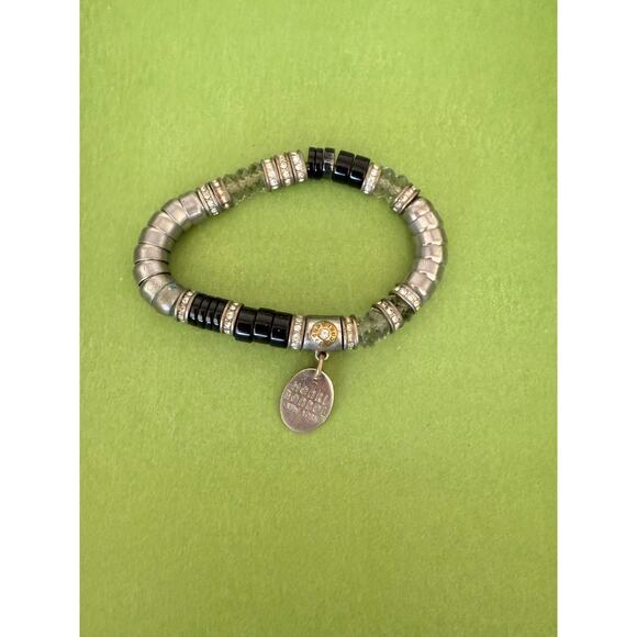 Henri Bendel Beaded Bracelet Crystal Glass Metal Beads Silver Black Diamante